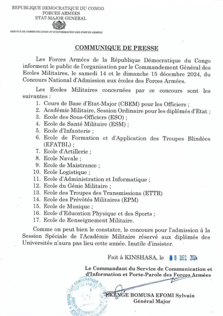 IMG-20241206-WA0072-724x1024 FARDC: Du 14 au 15/12/2024, Concours pour l'élitisme dans nos écoles militaires.