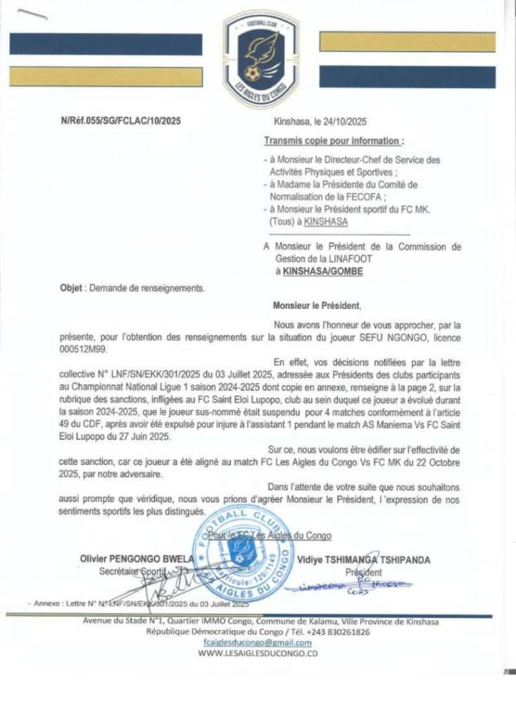 IMG-20251111-WA0096-733x1024 RDC-Illicocash Ligue 1: Toute la vérité sur le cas de l'alignement du joueur Sefu du FC MK face au FC Les Aigles.